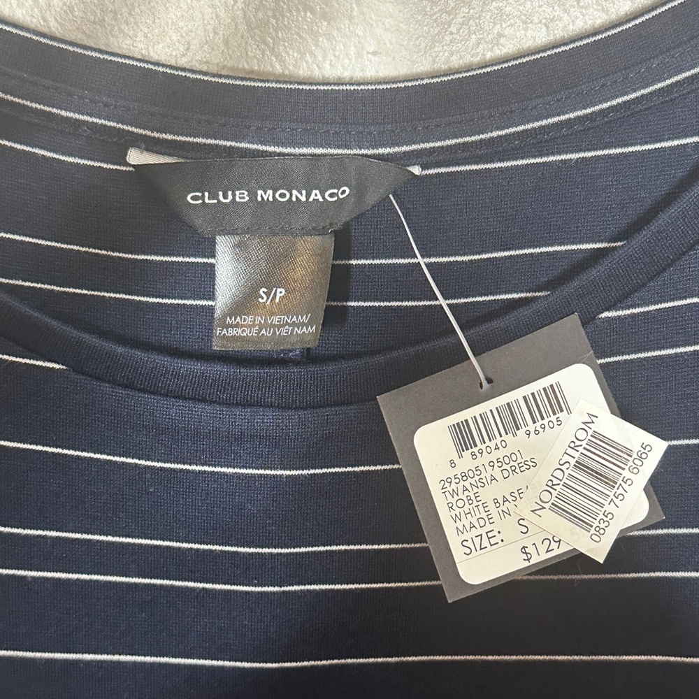 Club Monaco Twansia Dress Blue White Stripe Side Twist Tie Waist NWT - Picture 3 of 6